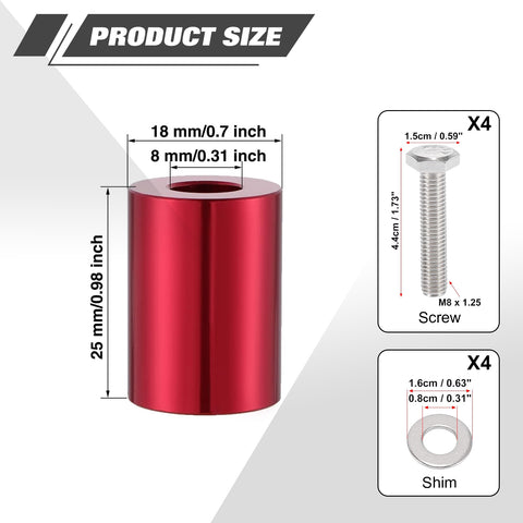 4Sets Steel Bulkhead Riser Kit, Engine Motor Hood Vent Spacer Riser, 1 inch 8mm Aluminum Alloy Engine Hood Ventilation Spacer for Auto Engine Turbo Swap