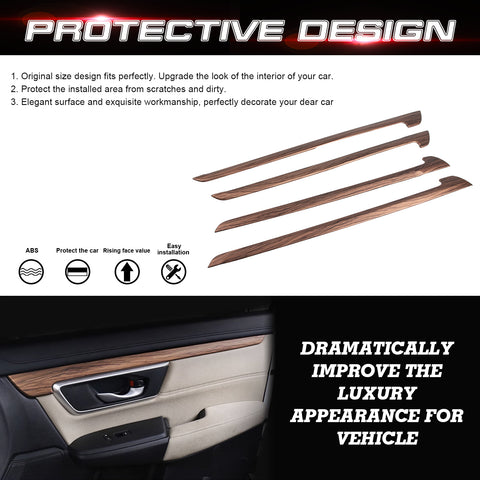 Set Peach Wood Style Side Door Panel Stripe Cover Trim For Honda CR-V 2017-2022