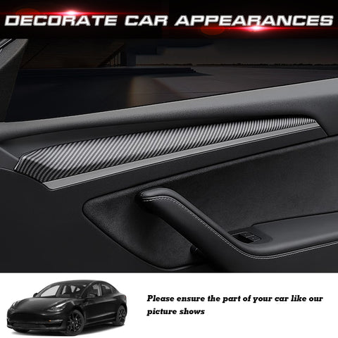 2x Matte Black Carbon Fiber Style Door Panel Cover For Tesla Model 3 2021-2023 & Model Y 2020-up