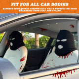 Xotic Tech Car Funny Decoration Spoof Balaclava Face Headrest Cover, Scary Bank Robber Costume Front Seat Head Rest Protector, Halloween Bandit Mask Auto Accessories Universal for Most Car-White