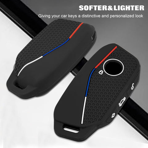 x xotic tech Soft Silicone Key Fob Cover Case Compatible with BMW X7 IX I5 M60 X5 X6 IX I7 5 7 Series 2023 2024 2025 2026, Intelligent Car Side Button Smart Key Protector