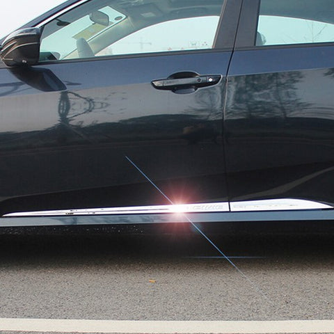 Chrome Side Door Skirt Stripe Panel Cover Trim Kit For Honda Civic 2016-2021