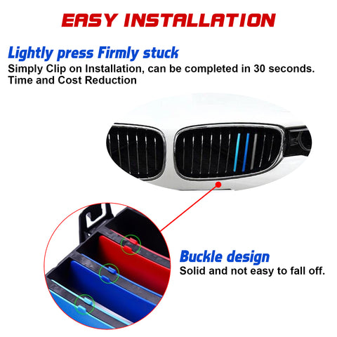 Tri-Colored Front Kidney Grille Strips Clip Cover For BMW 3 Series GT 2013-2020