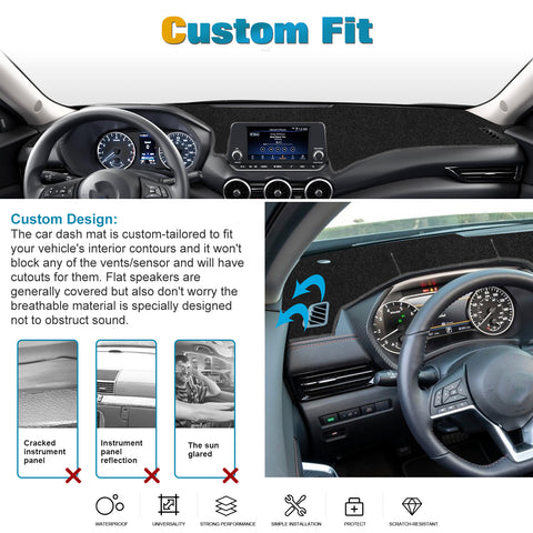 Black Dashboard Mat Poly Carpet DashMat Non-Slip Cover For Nissan Sentra 2020-25