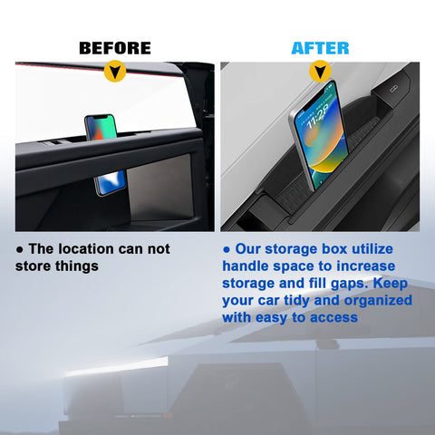 x xotic tech Front&Rear Door Handle Storage Organizer Compatible with Tesla Cybertruck 2024, Interior Upper Door Side Organizer Insert Tray Box with PVC Mat(4PCS)