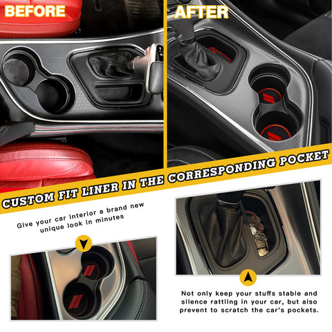 Car Interior Anti-dust Mats Cup Holder Inserts, Door Pocket Center Console Liners Mat Custom Fits Accessories Compatible With Dodge Challenger 2015-2023 (Red, 11pcs)