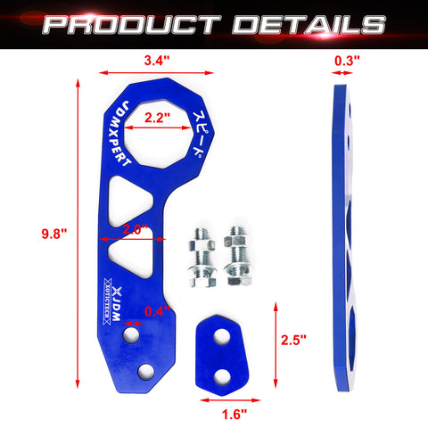 2.2 Inches Sporty Style Blue Aluminum Auto Rear Towing Hook Ring Set Universal Fit