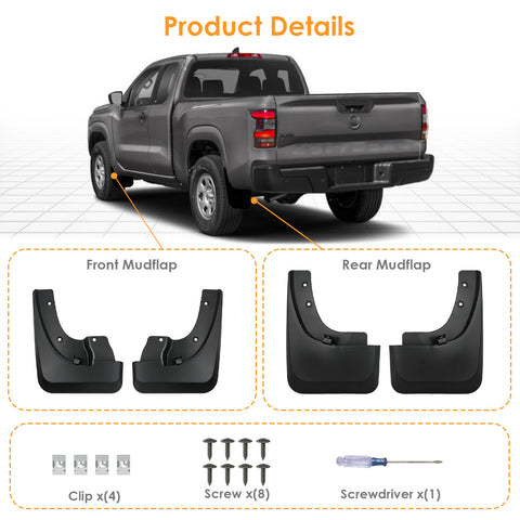x xotic tech Mud Flaps Splash Guard Compatible with Nissan Frontier PRO-X/PRO-4X 2022-2027, No Drill Front & Rear Mudguards Fender Protector Set w/Hardware Pickup Truck Accessories(4PCS)