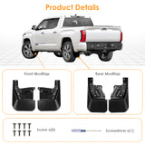 x xotic tech Mud Flaps Splash Guard Compatible with Toyota Tundra 2022-2026 Front & Rear Mudguards Fender Flare Dirt Slush Trap Protector Set Pickup Truck Accessories(4PCS)