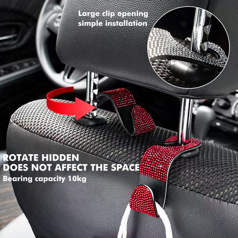 Shiny Crystal Car Seat Back Storage Hanging Hook Purse Grocery Cloth Holder