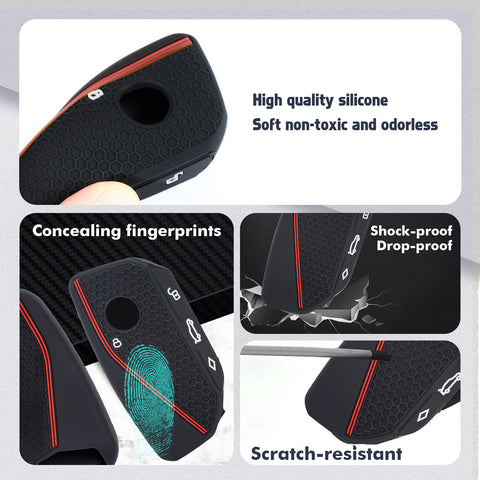 x xotic tech Soft Silicone Key Fob Cover Case Compatible with BMW X7 IX IX3 I5 M60 X1 X2 X3 X5 X6 XM I7 5 7 Series 740i 760i 2023 2024 2025 2026, Intelligent Car Side Button Smart Key Protector