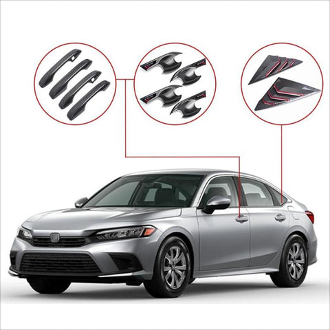 Carbon Fiber Style Door Handle Rear Window Louvers Cover Trim For Civic 2022-up