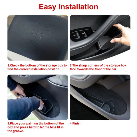 4PCS/Set Door Side Handle Slot Armrest Storage Box Organizer Holder Tray Front and Rear Accessories Compatible with Tesla Model 3 2016-2024