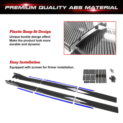 86.5 Inch/2.2M Car Lower Side Skirts Protect Rocker Panel Splitter Winglets Diffuser Bottom Line Extension Body Kit Universal Fit Most Vehicles (Cabron Fiber Pattern w/ Blue Strip)
