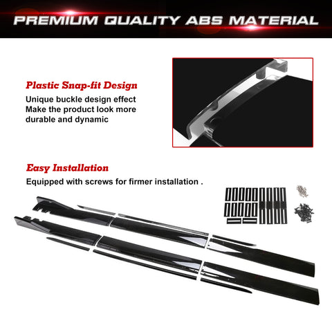 78.7 Inch/2M Car Lower Side Skirts Protect Rocker Panel Splitter Winglets Diffuser Bottom Line Extension Body Kit Universal Fit Most Vehicles (Glossy Black w/ Black Strip)