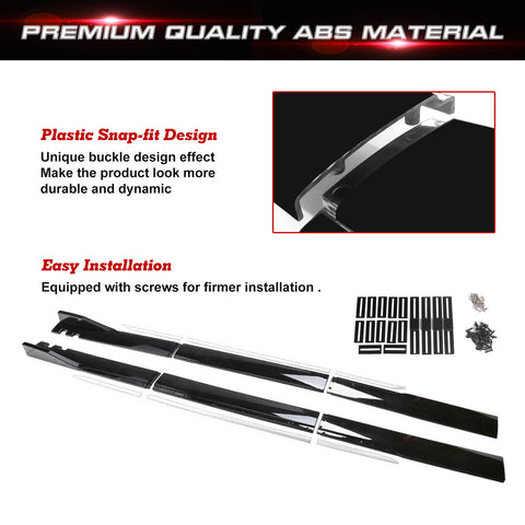 86.5 Inch/2.2M Car Lower Side Skirts Protect Rocker Panel Splitter Winglets Diffuser Bottom Line Extension Body Kit Universal Fit Most Vehicles (Glossy Black w/ White Strip)