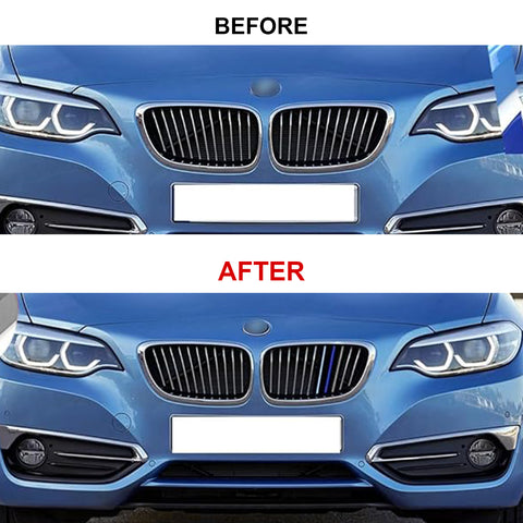 Set Tri-Colored Front Kidney Grille Strips Clip Cover For BMW 2 Series 2014-2020