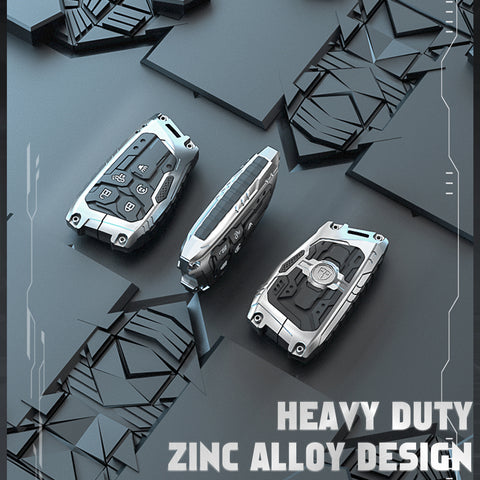 x xotic tech Mech Style Heavy Metal Key Fob Cover Compatible with Chevy Silverado 1500, GMC Sierra 1500 2022-2025, Chevrolet Tahoe 2024-2025, Zinc Alloy Key Case Protector Shell Keychain