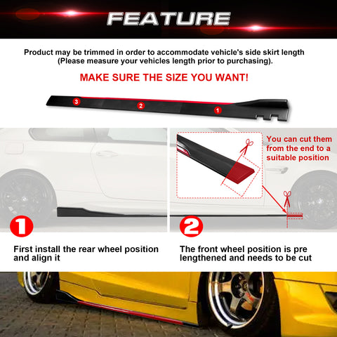 Front Bumper Lip Chin Spoiler+ 2M Side Skirt Winglets Diffusers+ Adjustable 10"-13" Support Rod Compatible with Honda Accord Civic or VW MK5 MK6 MK7 or Kia Optima, Carbon Fiber w/Red