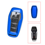 Blue Soft TPU Key Fob Shell Skin Cover w/Keychain, Compatible with Ford Fusion Mustang