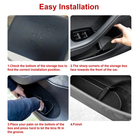 4PCS/Set Door Side Handle Slot Armrest Storage Box Organizer Holder Tray Front and Rear Accessories Compatible with Tesla Model 3 2016-2023