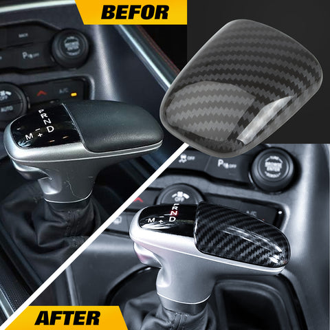 Gear Shift Knob + Steering Wheel Cover Trim, Carbon Fiber Pattern, Compatible with Dodge Challenger Charger 2015-2023