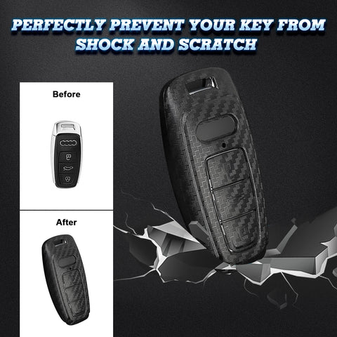 Xotic Tech Matte Black Carbon Fiber Pattern Hard Shell Key Fob Cover Case Compatible with Audi A3 A6 A7 A8 Q7 Q8 E-Tron S3 S6 RS6 RS7 S6 S7 SQ7 SQ8 3-Button Smart Keyless Entry Key Protector