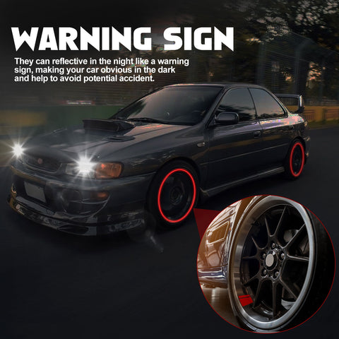 6Pcs Red Car Reflective Sporty Racing Style Tire Rim Stickers For 18-21 Inch Wheels