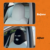 Xotic Tech Car Funny Decoration Spoof Balaclava Face Headrest Cover, Scary Bank Robber Costume Front Seat Head Rest Protector, Halloween Bandit Mask Auto Accessories Universal for Most Car-White