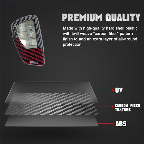 x xotic tech Glossy Black/Red Mix Color Carbon Fiber Texture Hard Plastic Key Fob Cover Case Compatible with Chevy Silverado 1500 or GMC Sierra 1500 2022-up, Silverado 2500HD 3500HD Tahoe 2024-up