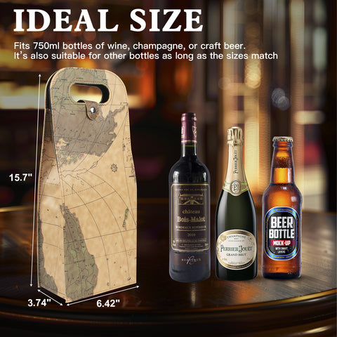 2-Bottle Leather Wine Tote Bag Protector Champagne Gift Bag with Handle For Gift