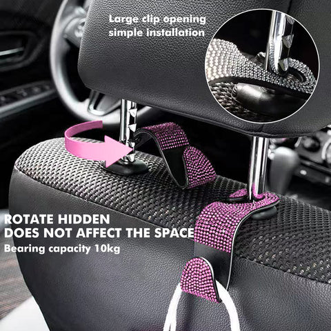 Shiny Crystal Car Seat Back Storage Hanging Hook Purse Grocery Cloth Holder