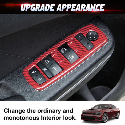 Carbon Fiber Look Window Lift Switch Button Cover For Dodge Charger Durango RAM