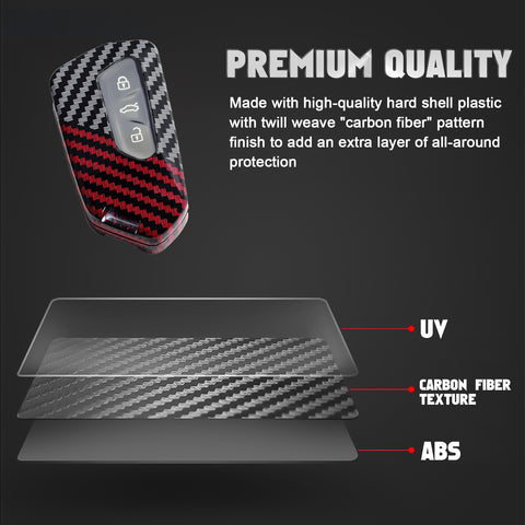 x xotic tech Glossy Black/Red Mix Color Carbon Fiber Texture Hard Plastic Key Fob Cover Case Compatible with Volkswagen MK8 VIII Golf/GTI ID.3 or Skoda Octavia or Seat Leon MK4 Tarraco Ateca
