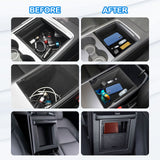 3PCS Flocked Center Console Organizer Tray Armrest Hidden Cubby Drawer Storage Box Compatible with Tesla Model 3 Model Y 2021-2024