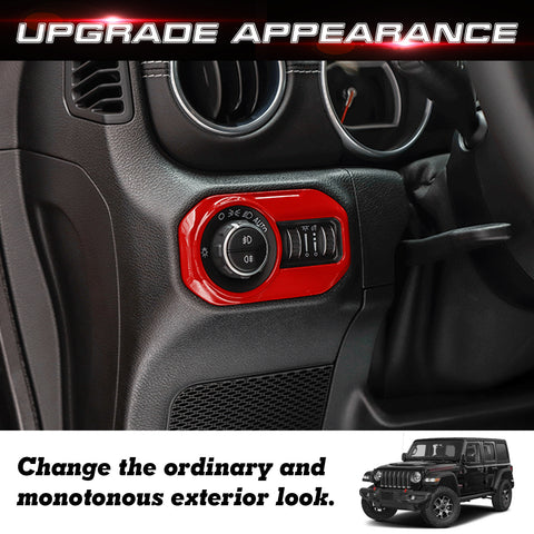 x xotic tech Headlight Switch Button Cover Trim Compatible with Jeep Wrangler JL JLU 2018-up & Gladiator JT 2020-up Interior Accessories(Red)