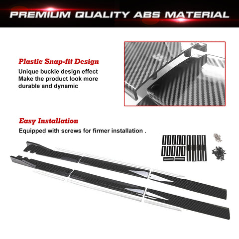78.7 Inch/2M Car Lower Side Skirts Protect Rocker Panel Splitter Winglets Diffuser Bottom Line Extension Body Kit Universal Fit Most Vehicles (Carbon Fiber Pattern w/ White Strip)
