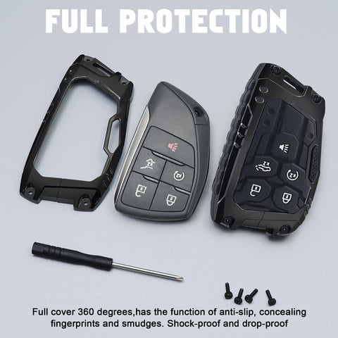 x xotic tech Mech Style Heavy Metal Key Fob Cover Compatible with Chevy Silverado 1500, GMC Sierra 1500 2022-2025, Chevrolet Tahoe 2024-2025, Zinc Alloy Key Case Protector Shell Keychain