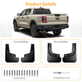 x xotic tech Mud Flaps Splash Guard Compatible with Ford Ranger 2024 2025 2026 Front & Rear Mudguards Fender Flare Dirt Slush Trap Protector Set Pickup Truck Accessories(4PCS)