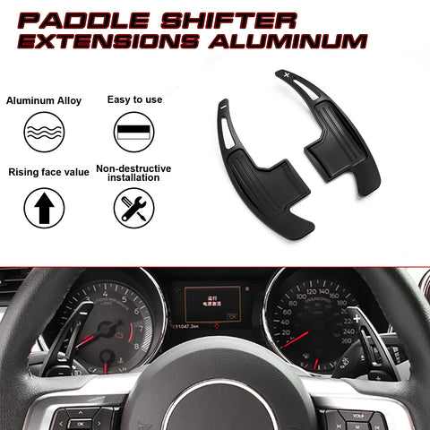 Black Aluminum Paddle Shifter Extension Cover Kit For Ford Mustang 2015-2023