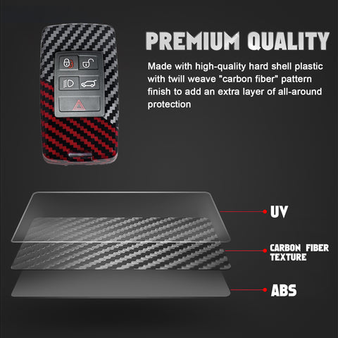 x xotic tech Glossy Black/Red Mix Color Carbon Fiber Texture Hard Plastic Key Fob Cover Case Compatible with Land Rover Range Rover Sport Evoque 2018-up, Defender 2020-up, Discovery 2019-up