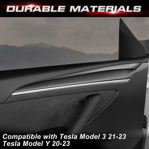 2x Matte Black Carbon Fiber Style Door Panel Cover For Tesla Model 3 2021-2023 & Model Y 2020-up