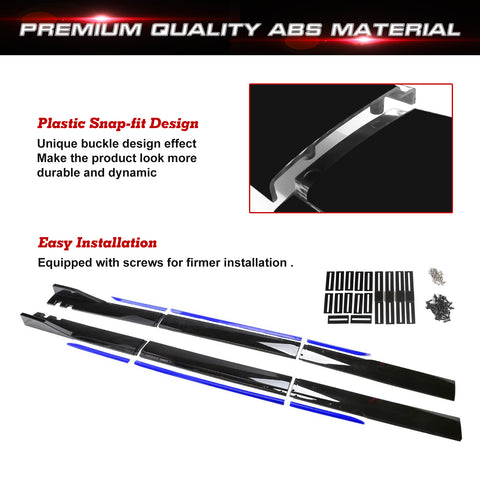86.5 Inch/2.2M Car Lower Side Skirts Protect Rocker Panel Splitter Winglets Diffuser Bottom Line Extension Body Kit Universal Fit Most Vehicles (Glossy Black w/ Blue Strip)