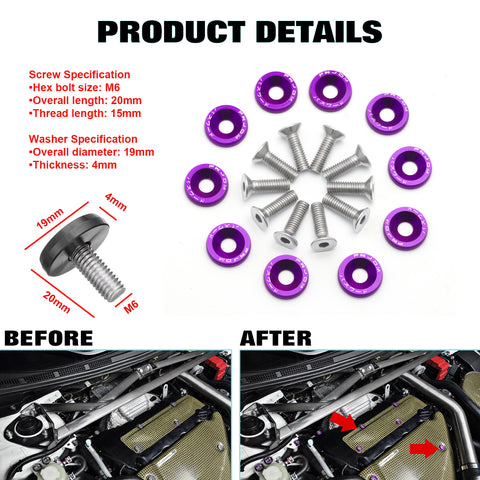 JDM Front Hood Vent Space Riser Spacer Modification + Fender Bumper Washer Engine Bolt Bay Dress Up Kit