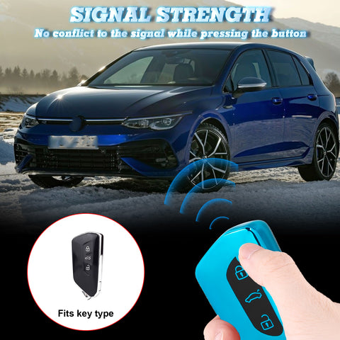 Blue TPU Key Fob Shell Full Cover Case, Compatible with Volkswagen Golf 8 ID.4 MK8 Seat Leon MK4 Skoda Octavia Smart Keyless Entry Key