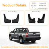 x xotic tech Mud Flaps Splash Guard Compatible with Nissan Frontier S/SV 2022 2023 2024 2025 2026 2027, No Drill Front & Rear Mudguards Fender Protector Set w/Hardware Pickup Truck Accessories(4PCS)