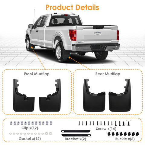 x xotic tech Mud Flaps Splash Guard Compatible with Ford F-150 2021 2022 2023 2024 2025 2026 Front & Rear Mudguards Fender Flare Dirt Slush Trap Protector Set Pickup Truck Accessories(4PCS)