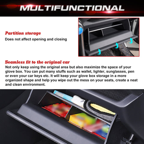 Interior Center Console Secondary Storage Tray Organizer w/Black Anti-Dust Mats + Glove Box Container Holder Divider Compatible with Toyota RAV4 2019-2023