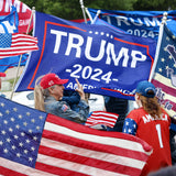 Trump 2024 Flag, Double Sided 3 Ply Take America Back Flag 3x5FT Polyester with Durable Canvas Header and 2 Brass Grommets for Indoor Outdoor Decoration w/Wristbands Set for Supporters Fans
