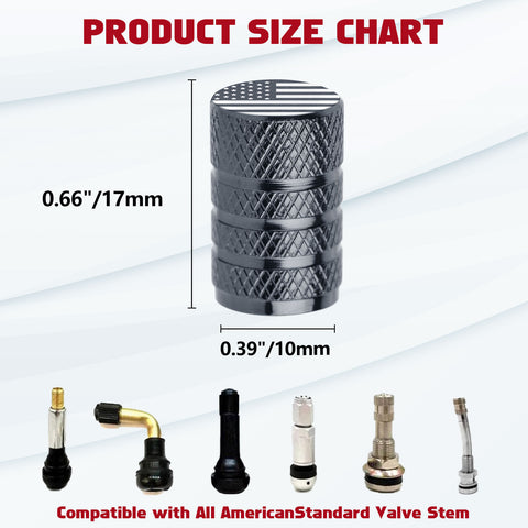 4pcs American Flag Tire Valve Stem Cover Caps Anodized Aluminum Alloy, Corrosion Resistant Leak-Proof Wheel Valve Cap Set, Universal for Cars Trucks Motorcycles SUVs